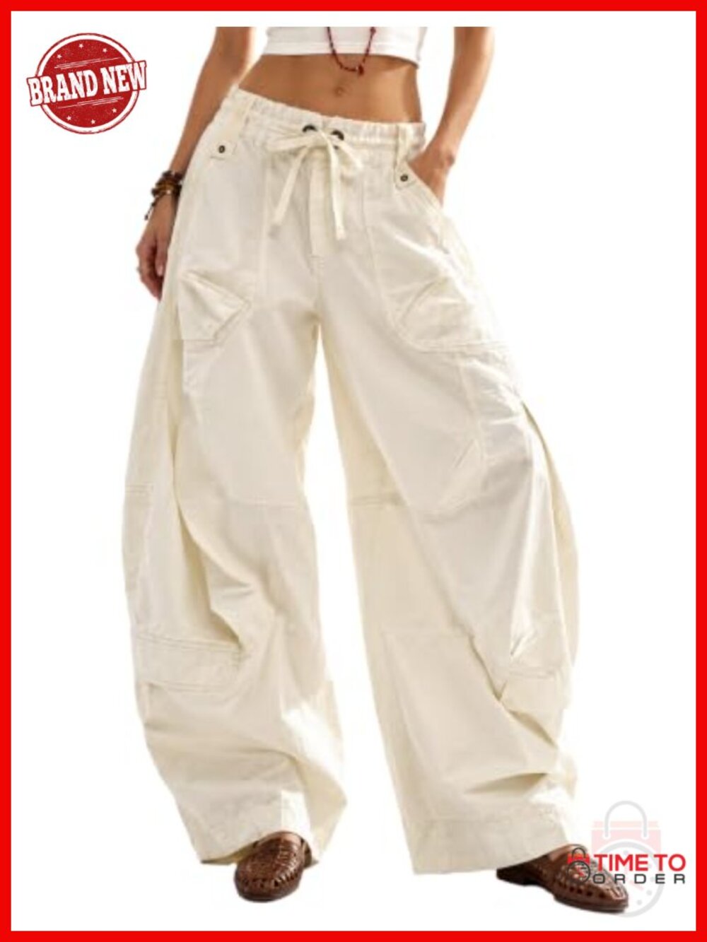 Women's Baggy Barrel Cargo Pants Drawstring Waist Y2K Streetwear